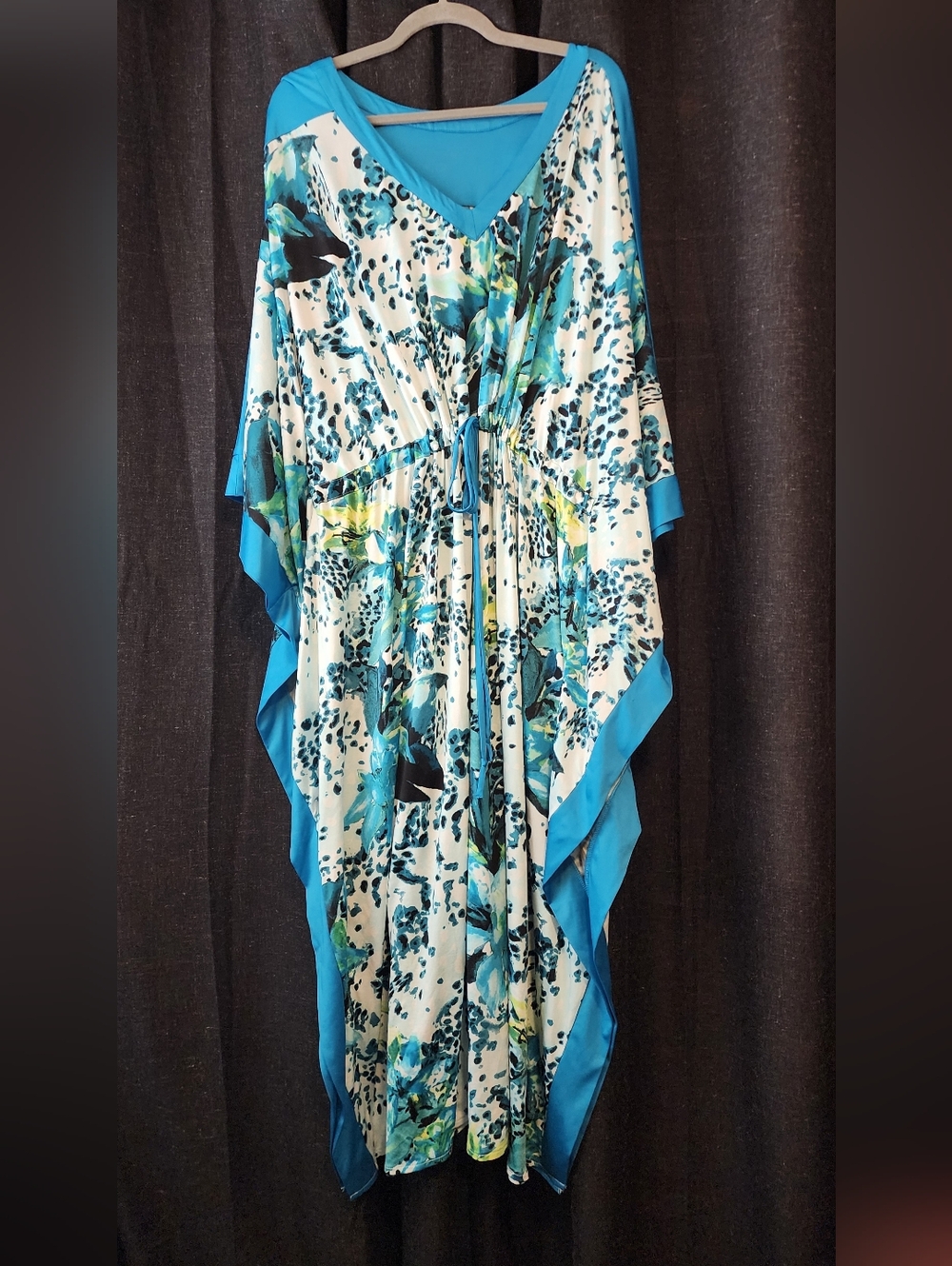 Carole Hochman Kimono Robe Blue Floral Abstract Lightweight Lounge Wrap 2x/3x